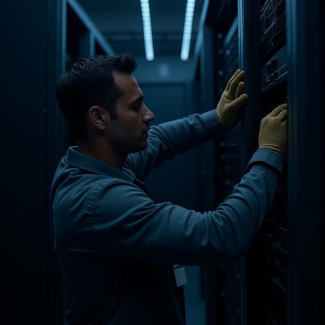 Tecnico esegue manutenzione armadio rete